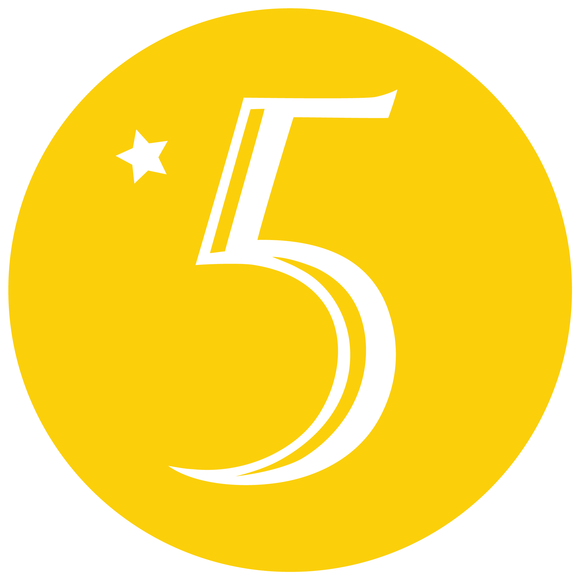 IU5 logo submark, yellow circle with small white star top left and large number 5 middle of circle